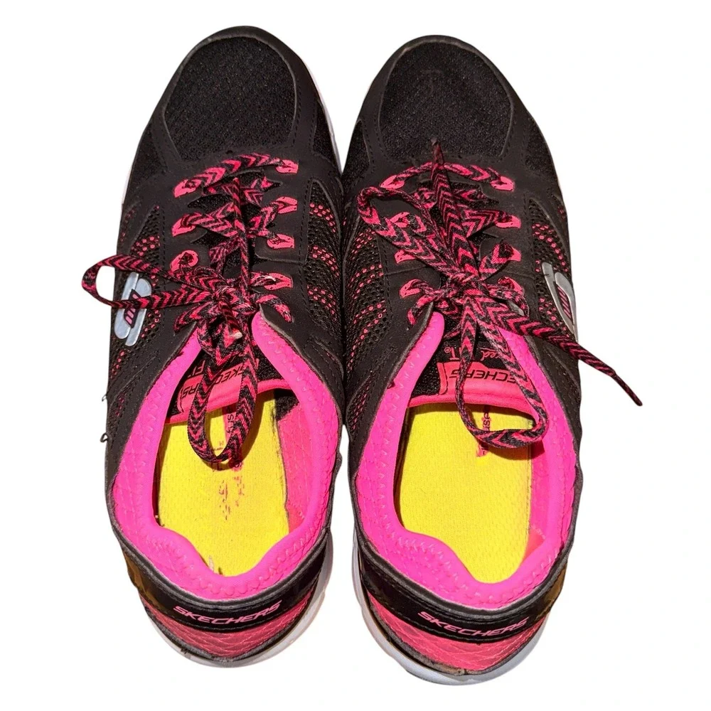 Skechers Skech-Flex Womens 8 Pre-Owned Sneakers Black Pink Mesh Lace Up 12128